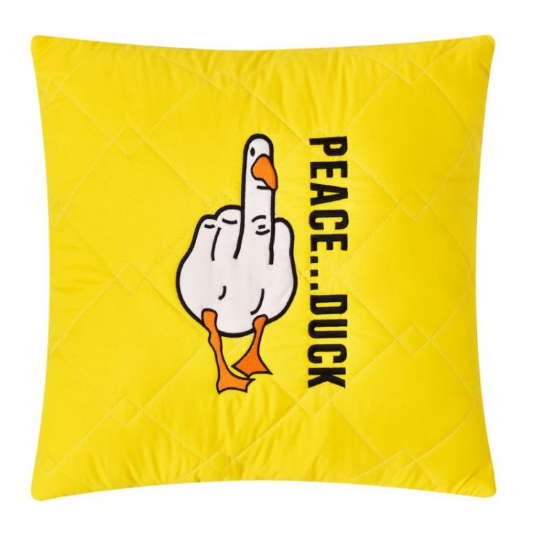 Купить Подушка декоративная 40х40 см Peace... Duck IDEIA боевой гусь с вышивкой антиаллергенная желтая на obuv-plus.com.ua