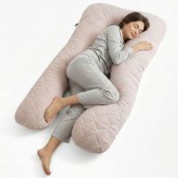 Купить Подушка для сна и отдыха 75х140х20 см U-shape подкова Соня беж антиаллергенная с молнией для удобного сна на obuv-plus.com.ua