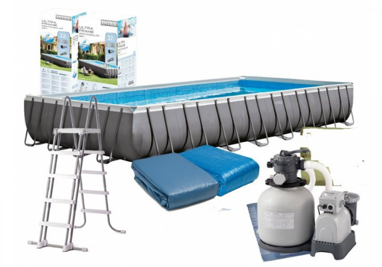 Купить Каркасний басейн INTEX 26374, 975 х 488 х 132 см (10 500 л/год, драбина, тент, підстилка) на obuv-plus.com.ua