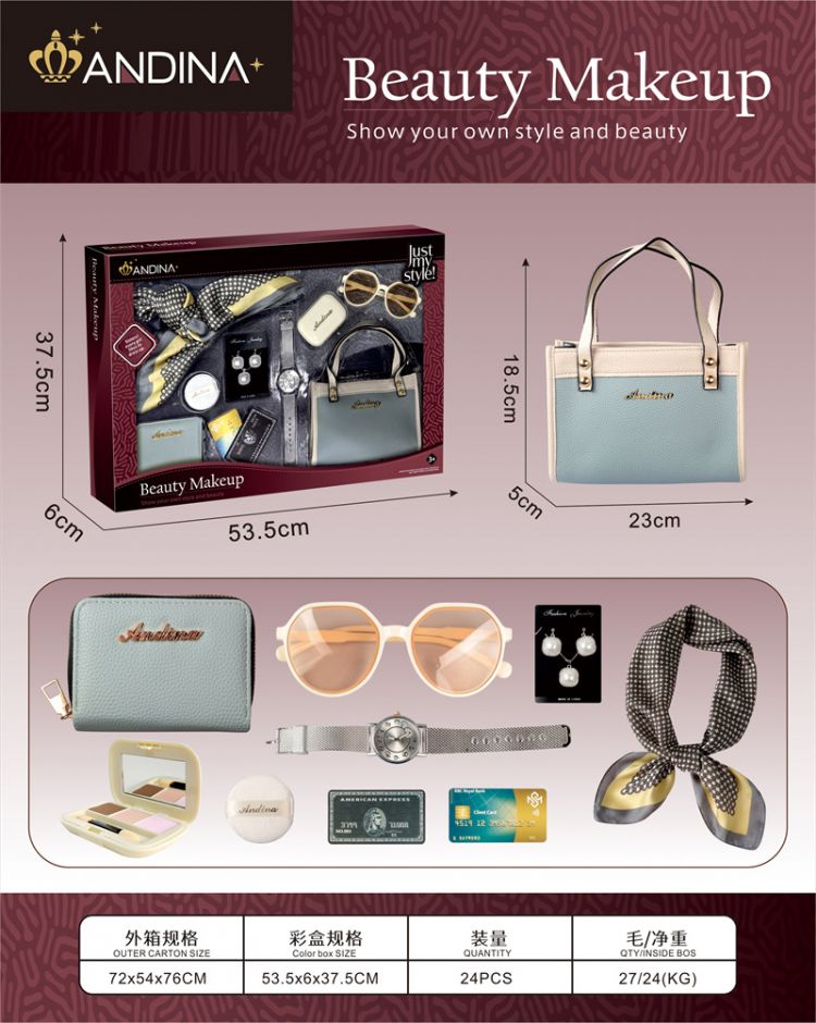 Купить G560427-676-1 Дитячий ігровий набір аксесуарів ANDINA «Beauty Makeup» сумочка, хустинка, сережки, окуляри, пудра, тіні на obuv-plus.com.ua