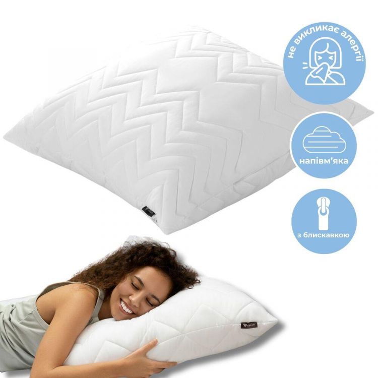 Купить Подушка для сна 70х70 см NORDIC COMFORT+ IDEIA антиаллергенная холлофайбер чехол с молнией белая на obuv-plus.com.ua