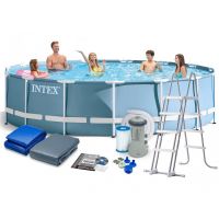 Купить Каркасний басейн Intex 26726 457 x 122 см (картриджний фільтр 3 785 л/год), сходи, тент, підстилка на obuv-plus.com.ua