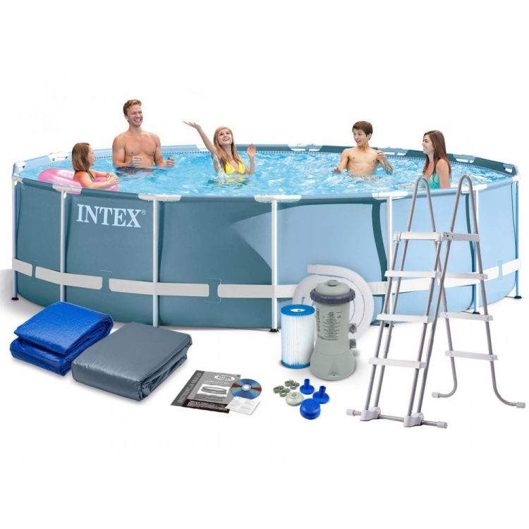 Купить Каркасний басейн Intex 26726 457 x 122 см (картриджний фільтр 3 785 л/год), сходи, тент, підстилка на obuv-plus.com.ua